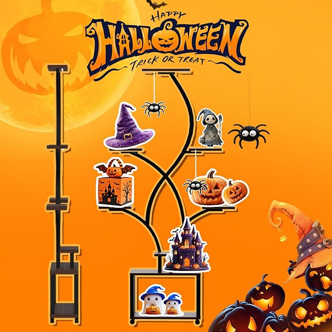 Halloween Plant Stand with Grow Lights, 8-Tiered Metal Shelf for Spooky Home Decor, Display for Pumpkins & Eerie Plants, Create an Eerie Ambiance for Patio & Indoor