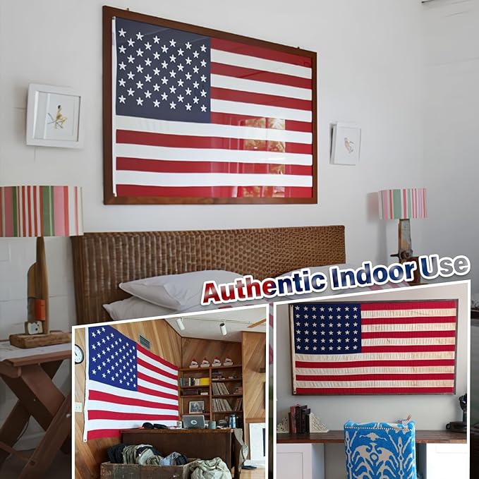 Deluxe Cotton American Flag 3x5 FT for Outside, Tear Resistant US Flags High Wind with Embroidered Stars, Sewn Stripes, the Best Indoor Outdoor Flags