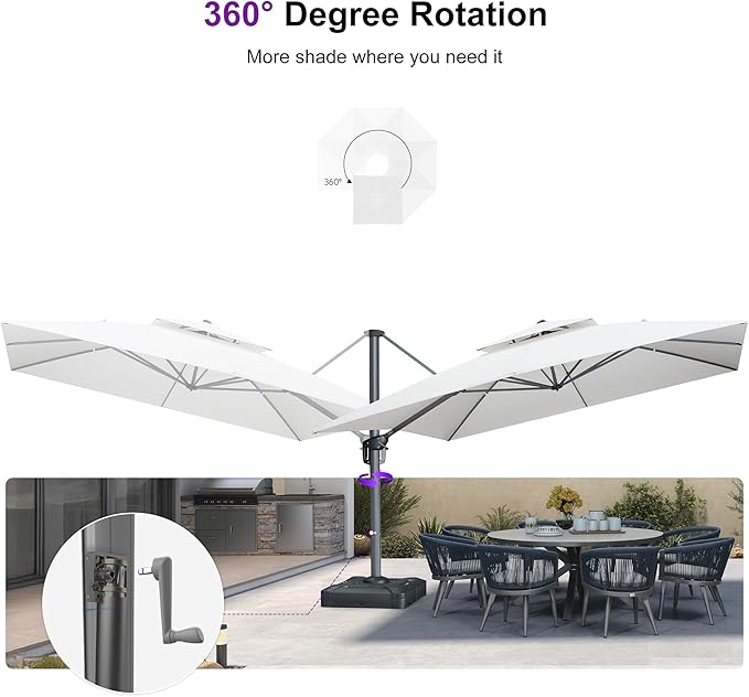 PURPLE LEAF Cantilever Umbrella with Base Included 12 Feet Outdoor Square Umbrella Double Top Large Offset Hanging 360° Rotation Heavy Duty for Garden Patio Deck Pool Canvas Natural