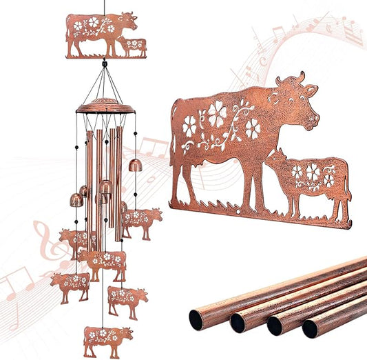 Cow Wind Chimes Outdoor Cow Gifts for Women/Men/Mom/Wife/Grandma Birthday Gifts Memorial Gift Metal WindChimes for Outside/Indoors, Lawn, Patio, Home, Porch, Yard Decor, Garden Decorations