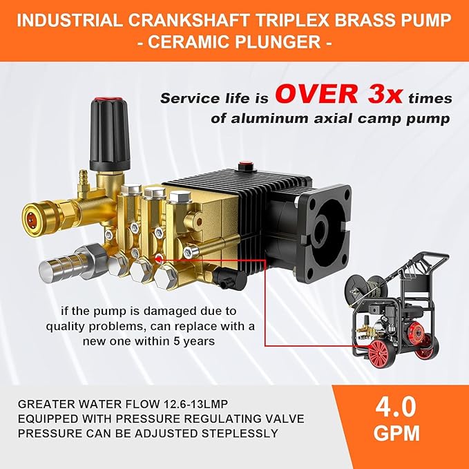 4400PSI Gas Pressure Washer with Hose Reel, 4 GPM, One-Button Electric Start 420CC 15HP Commercial Pressure Washer with 50FT 3/8" Hose, Spray Gun & Wand, 5 Quick Connect Nozzles