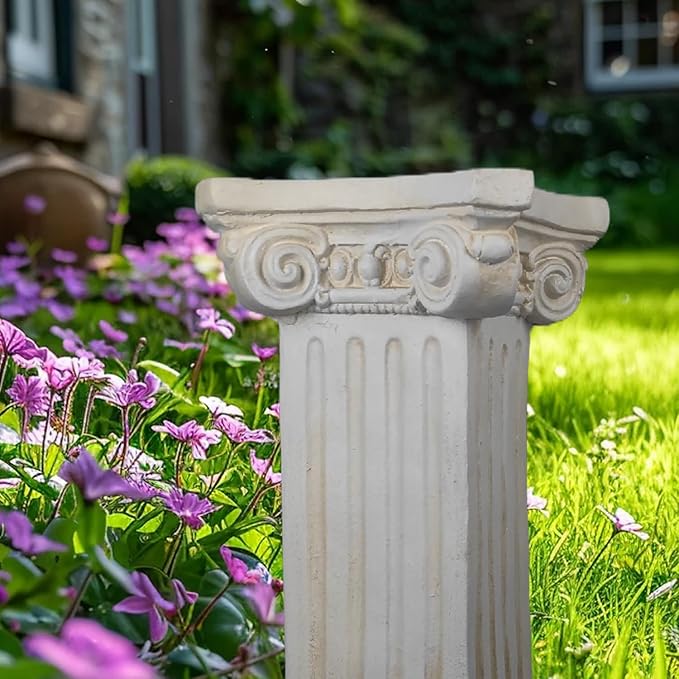Elegant Classical Greek Roman Ionic Order Vintage Weathered Column Pedestal Decorative Display Stand for Statues Plants, or Vases Perfect for Home Decor and Event Settings, White