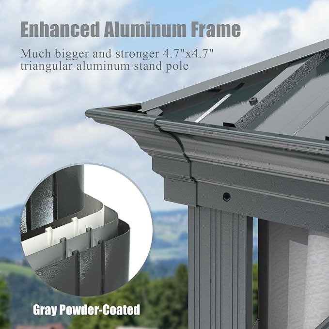 Domi 12'x18' Hardtop Gazebo Canopy Metal,Outdoor Aluminum Gazebo with Galvanized Steel Double Roof,Permanent Gazebo Pavilion for Patio Deck Backyard,Curtain and Netting,Grey