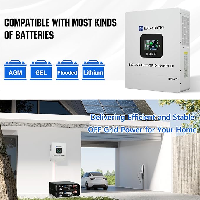 ECO-WORTHY 9.36KWH 2340 48V Solar Power System Kit Off Grid Solar Panel Kit with 5000W 48V All-in-One Off-Grid Charge Inverter and 12pcs 195W Mono Solar Panel and Z Mounting Brackets.Plug and Play