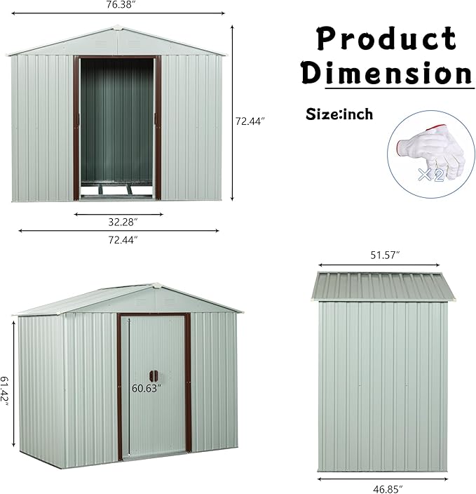 6 x 5 FT Outdoor Storage Shed, Metal Garden Shed with Floor Frame, Tool Shed Outdoor Storage with Lockable Sliding Doors & Air Vents, Storage House Waterproof for Backyard, Lawn, White