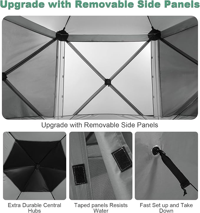COBIZI 12x12ft Pop up Gazebo on Clearance Screen Canopy Tent for Camping, Camping Outdoor Screened Gazebo with Sidewalls, Portable Hub with Carrying Bag and Ground Stakes, Grey(Upgraded 2.0)