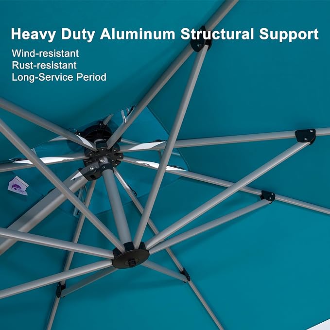 PURPLE LEAF Patio Umbrella 10 Feet Outdoor Round Umbrella Large Cantilever Umbrella Windproof Offset Heavy Duty Sun for Garden Deck Pool Patio, Turquoise Blue