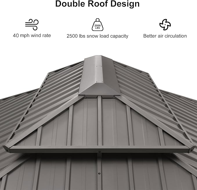 PURPLE LEAF Hardtop Gazebo 12' x 20' Gazebo with Galvanized Steel Double Roof and Aluminum Frames All Weather Wind Resistance Heavy Duty Large Pavilion Gazebos for Patio Deck Garden, Light Grey