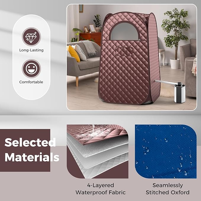 Giantex Portable Sauna, Full Body Steam Sauna w/ 3L Steam Box, Remote Control, Wood Foot Roller & Foldable Chair, Pop-Up Sauna Box for Single Person, Lightweight Personal Sauna Tent for Home (Coffee)