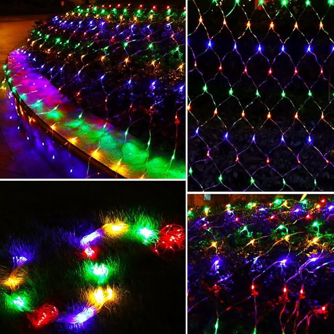 LED Net Light Christmas Mesh Lights, Tree Warp Fairy Lights Outdoor Hanging String Light for Christmas, Halloween, Garden, Walkway, Bushes Decor-9.8ft x 6.6ft(Colorful)