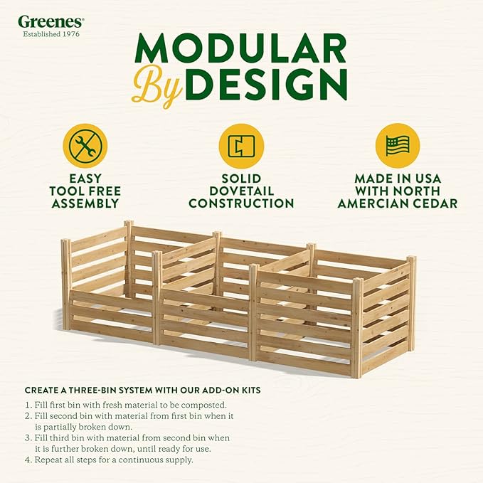 Greenes Fence Cedar Wood Composter, 23.25 Cu ft / 173.92 gallons - Made in USA with North American Cedar