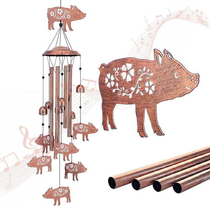 Pig Wind Chimes Outdoor Pig Gifts for Women/Men/Mom/Wife/Grandma Birthday Gifts Memorial Gift Metal WindChimes for Outside/Indoors, Lawn, Patio, Home, Porch, Yard Decor, Garden Decorations