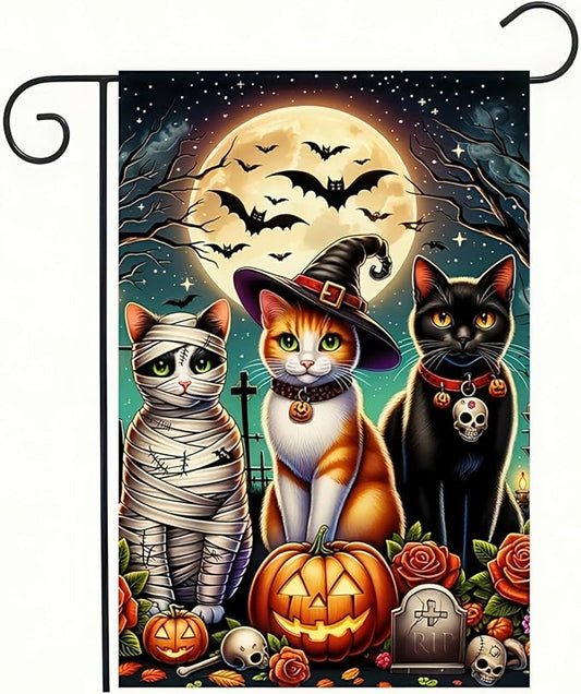 Halloween Decorations Outdoor Garden Flag 12x18 Inch Double Sided Cat Pumpkin Fall Decor Yard Lawn Patio Porch Banner Halloween Garden Flag