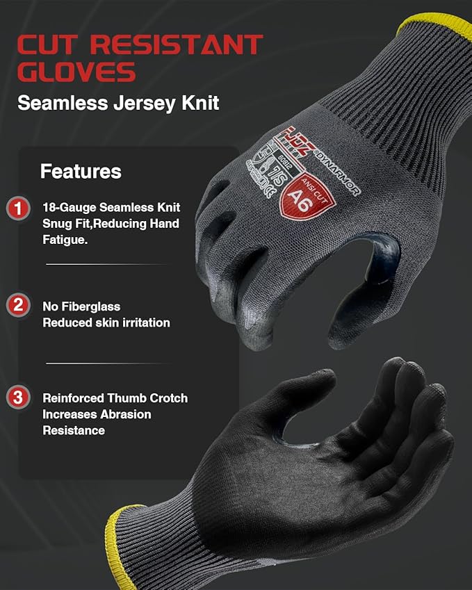 A9 Cut Resistant Work Gloves, 18 Gauge Ultra-light Foam Nitrile Coated Touchscreen ANSI A3 A4 A6 A9 Cutting Glove
