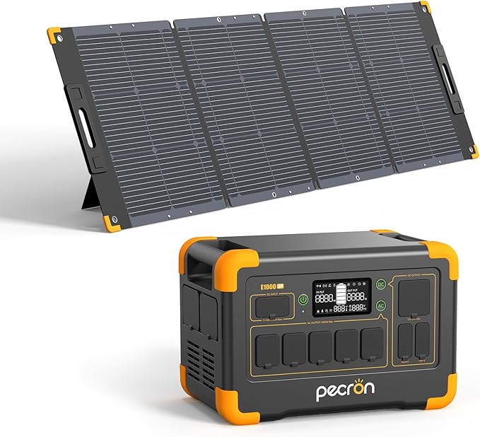 pecron Solar Generator E1000LFP with 200W Solar Panel, 1024Wh/1800W LiFePO4 Battery Backup, Portable Power Station Expandable to 4096Wh, Fast Charging Power Station for Emergencies, Camping, RV, Home