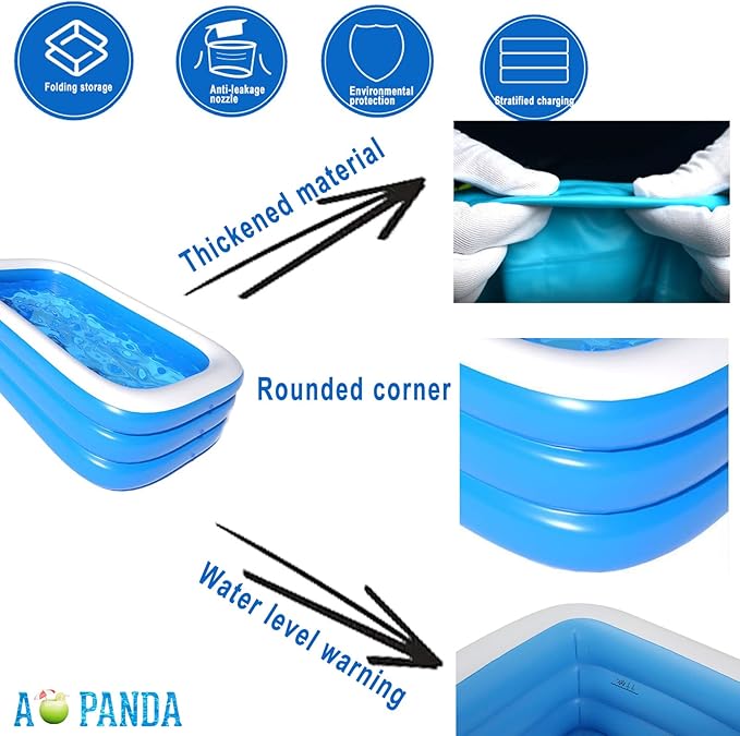 Inflatable Pool for Kids and Adults, Inflatable Swimming Pool 120" X 72" X 22" Oversized Thickened Family Swimming Pool for Toddlers, Outdoor, Garden, Backyard, Summer Water Party.