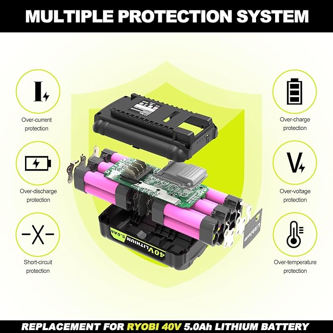 5.0Ah Replacement for Ryobi 40V Battery Lithium Ion Compatible with Ryobi Battery 40V Cordless Power 40 Volt Battery OP4040 OP40401 OP4026 OP40261 OP4050 OP40201 OP40601