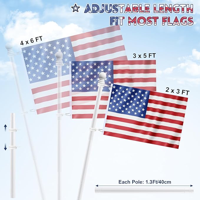 REERON Flag Pole for Outside House Porch Wall Mount, 7 FT 1" No Tangle Stainless Steel Spinning Flagpole Kit with 360° Metal Flag Pole Rings Clips & 2-Position Holder for 3x5' 4x6' American Flags