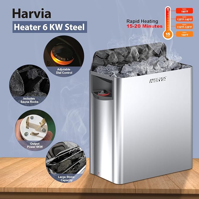 Square Outdoor Sauna, Canadian Hemlock Sauna 4 Person, 240V 6KW ETL Harvia Heater, Porch,Waterproof System, Large Glass Windows, Wood Tiles, Double Reinforcement-Fast Delivery(0-195 °F)