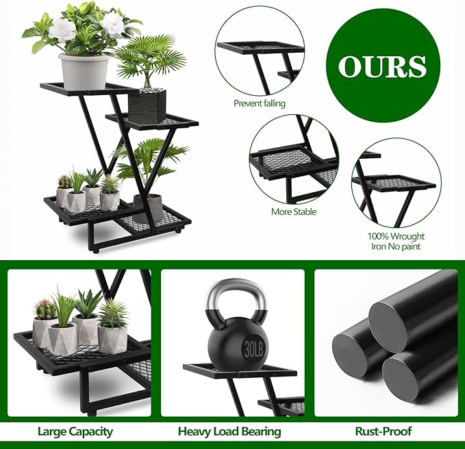 4Tier plant stand，outdoor plant stands for patio，Planter Display ShelvingIndoor Outdoor，Multiple Flower Pot Holder， suitable for garden corners, balconies, and living rooms