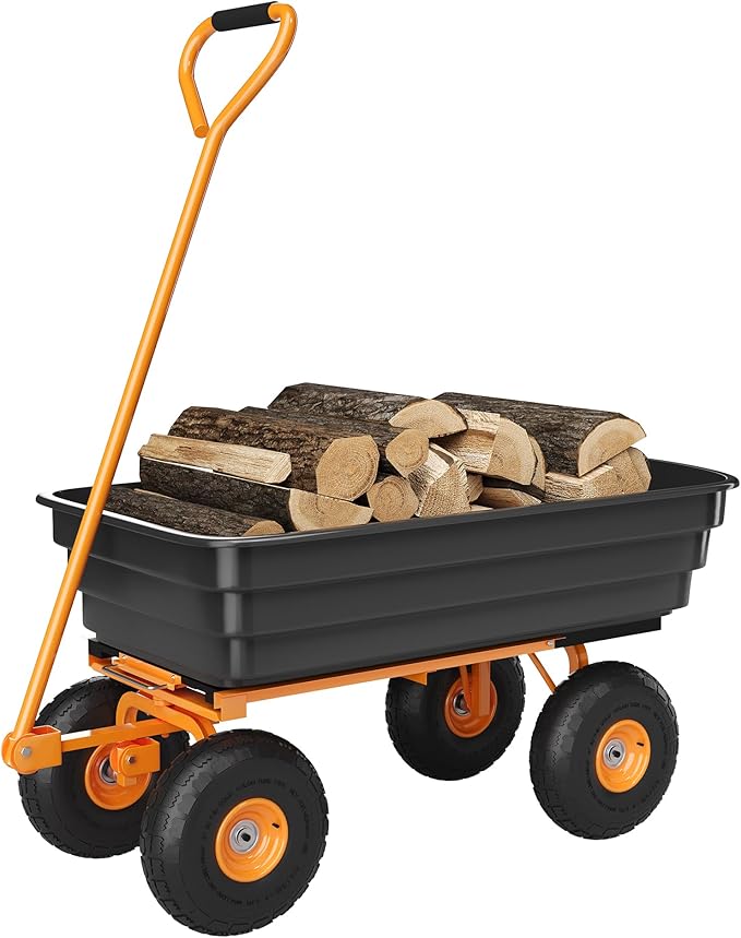 All-Terrain Garden Dump Cart with Removable Bed | 1200Lb Heavy Duty Utility Wagon for Yard Work | 180° Pivoting Handle for Easy Control | Hauls Soil, Plants, Tools with Ease