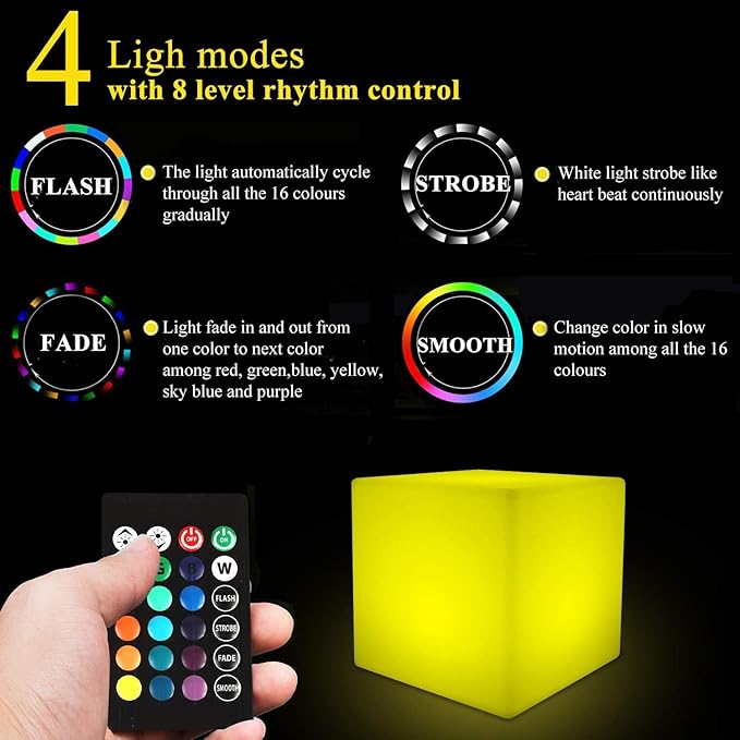 8-in Solar Cube Light Outdoor Waterproof, 16 Colors Illuminate Cube Floor Lamp, Dimmable Glowing LED Tesseract Cosmic w/Ground Stake & Remote Dynamic Effect for Garden Yard Patio Mood Ambient Lighting