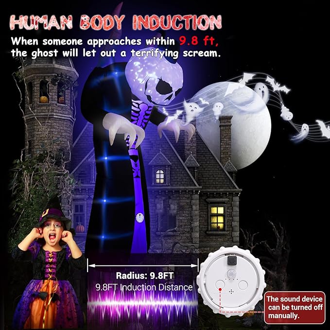 Elegear 10FT Halloween Inflatable Blow Up with Motion-Activated Screaming, 8-Mode Color Changing Light, Giant Grim Reaper Ghost Inflatables Outdoor Decorations for Yard Lawn Garden Porch Party