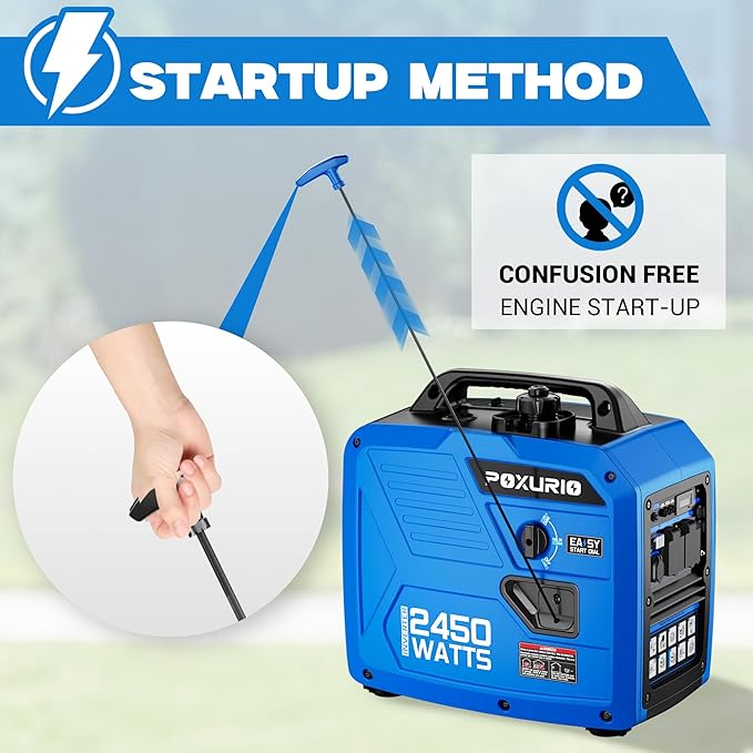 2450-Watt Portable Inverter Generator for Camping & RV, 1.6 Gallon Gas Tank for 8.3 Hours Use, 120V Gas Powered Generator Ultra-Quiet Operation, EPA Compliant