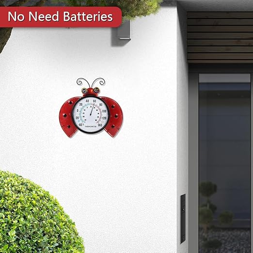 Indoor Outdoor Thermometer, Ladybug Wall-Mounted Thermometer Waterproof for Patio Garden Yard & Living Room, No Battery Needed