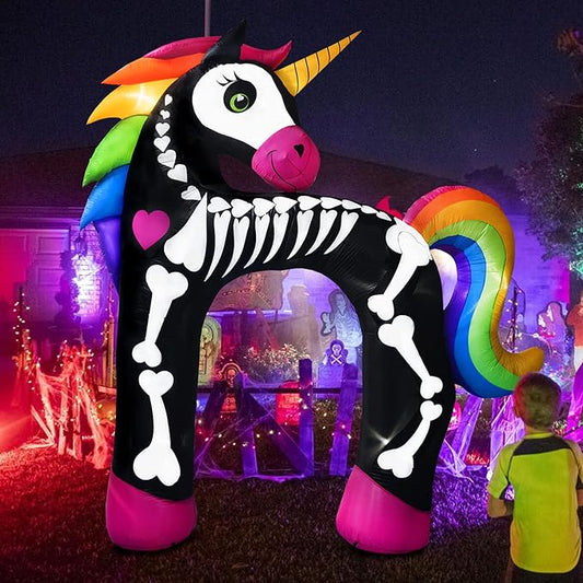 11 Ft Giant Halloween Inflatables Unicorn Arch Decorations Archway Rainbow Skeleton Decor Built in LED Lights Blower Horse Pegasus Carnival Holiday Outdoor Yard Lawn Home Party