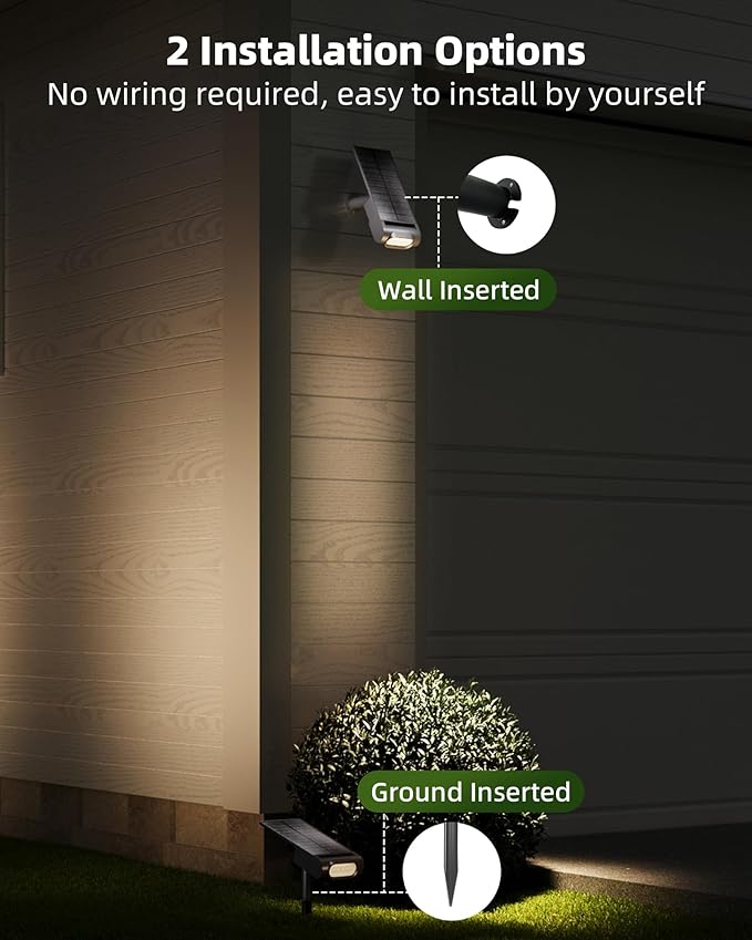 EZVALO Solar Spot Lights Outdoor Waterproof IP67, 3 Lighting Modes Landscape Spotlights, Efficient King-Size LEDs, Solar Powered for Garden Yard Pathway (6Pack-Warm White)