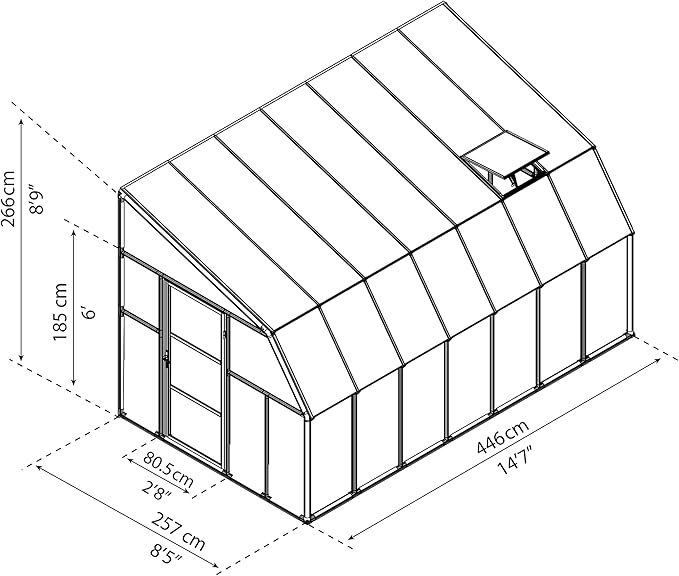 Palram Canopia Rion Sun Room 8 Ft. x 14 Ft. Solarium, Lean-to Greenhouse DIY Kit, Attach to House, Large Twin Wall Polycarbonate, 100% UV Protection for Porch, Patio Outdoors with Window Vent (White)
