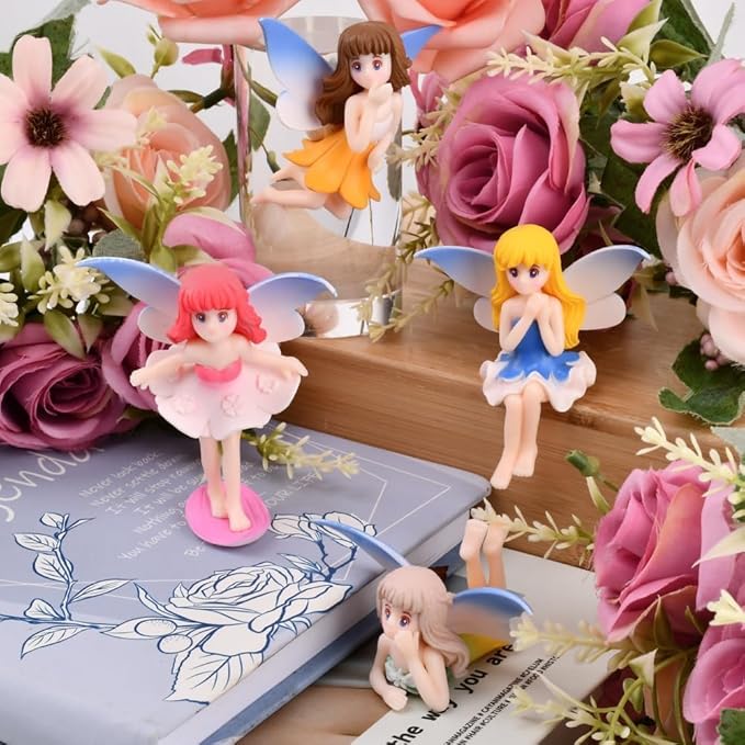 2 Pcs Enchanting Small Fairy Figurines with Fly Wings - Miniature Fairy Garden Accessories for DIY Gardens, Birthday Cake Toppers, Flower Pot Decor, Home & Car Decoration, Mini Pond Bridge Ornaments.