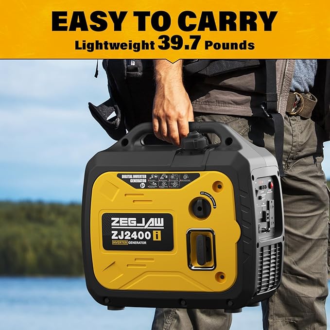 Quiet and Lightweight 2400W Portable Inverter Generator for Home Use, Small Generator for Camping Outdoor Emergency Power Backup, Gas Powered Engine, CO-Sensor, EPA, ECO Mode