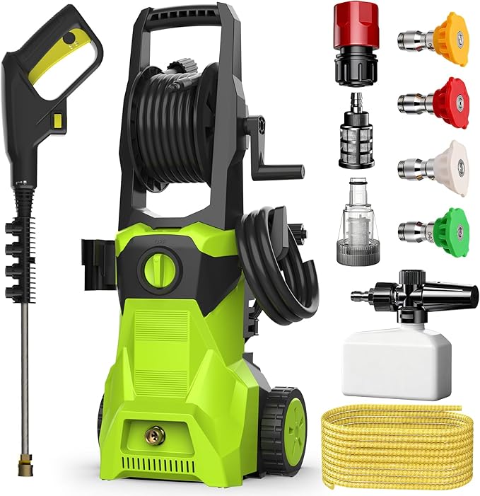 Pressure Washer, 5000PSI Power Washer with 4 Quick Connect Nozzles & Foam Cannon & 52 FT Hose Reel, Portable High Pressure Washer Cleaning Machine for Cars Fences Patios
