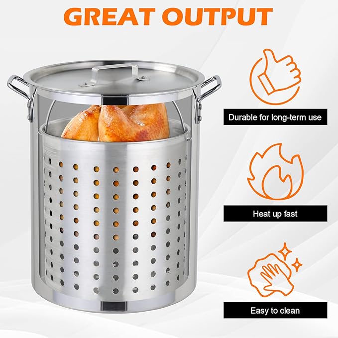 30 Qt. Aluminum Turkey Deep Fryer Pot with Injector Thermometer Kit and 54, 000 BTU Propane Stove Burner Stand for 20 Lbs Turkey, perfect for Outdoor Cooking and Frying
