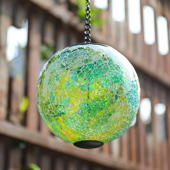 Solar Hanging Lantern Solar Outdoor Lanterns Mosaic Gazing Ball Outdoor Hanging Lights Outdoor Lights Waterproof Garden, Patio, Pathway & Yard Décor Green