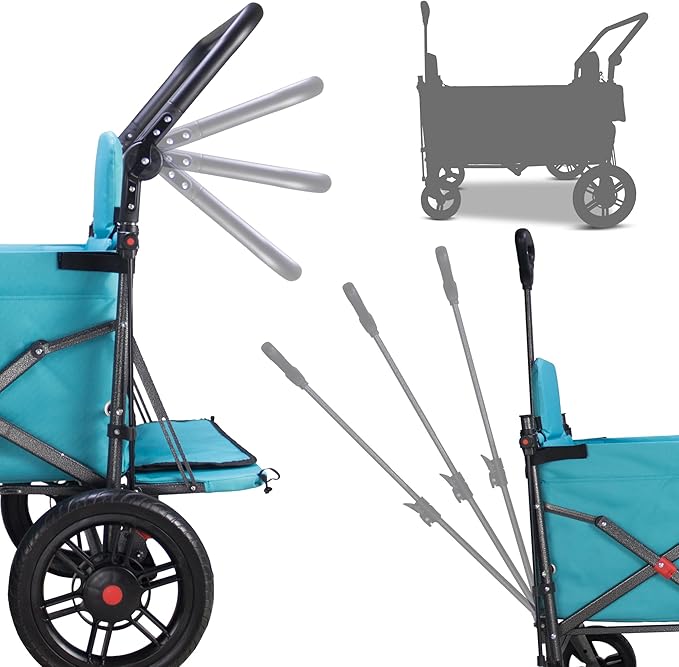 Collapsible Wagon Cart with Quick-Release Wheels & 2 Seats - Heavy-Duty Utility Wagon 265LBS Capacity for Camping, Garden, Shopping Folding Wagon (Turquoise)