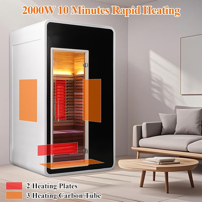 1 Person Infrared Sauna for Home,Canadian Cedar Outdoor Wooden Dry Sauna with Rapid Heating Tubes&Carbon Plate,LCD Control Panel and Tempered Glass Door (1-Person)