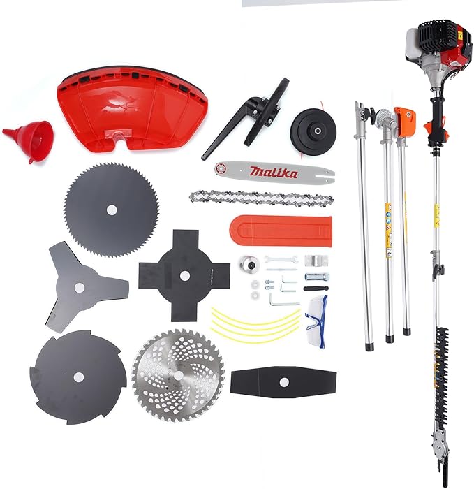 Gas String Trimmer, 10 in 1 52cc 2-Stroke Cordless Gasoline Brush Cutter Grass Gas Powered Straight Shaft Wacker Weed Eater Lawn Mower Multi Yard Care Tools for Home Garden Yard Care
