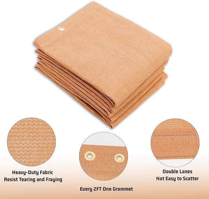 SUNNY GUARD Shade Cloth Custom Size 8x13 FT Sun Shade Screen Fabric Shade Cover Tarp with Grommets for Pergola Backyard Garden, Peach Fuzz(We Customized)