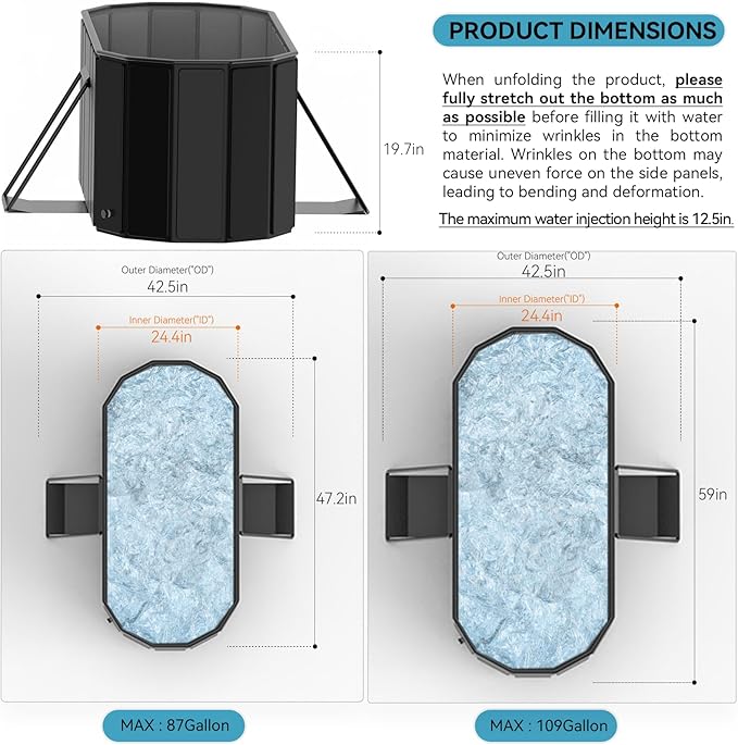 47''Portable insulated bathtub, Ice Bath Tub for Athletes, Inflation-free bathtub for shower, Ice Plunge Tub with Cover, Baths at Home & Outdoor