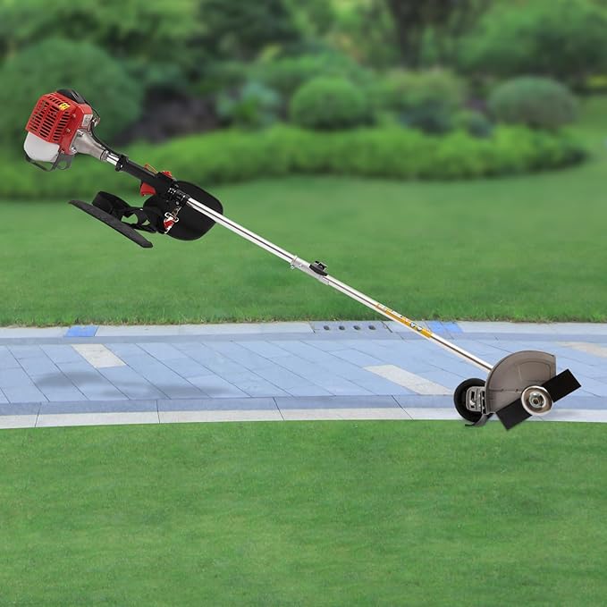 Gas Powered Weed Eater, 26cc 2-Stroke Cordless Lawn Edger Gas String Trimmer with Two Blade Heads, Trimmer Power Gasoline Chainsaw for Home Lawn, Orchard Mowing, Tea Garden Mowing