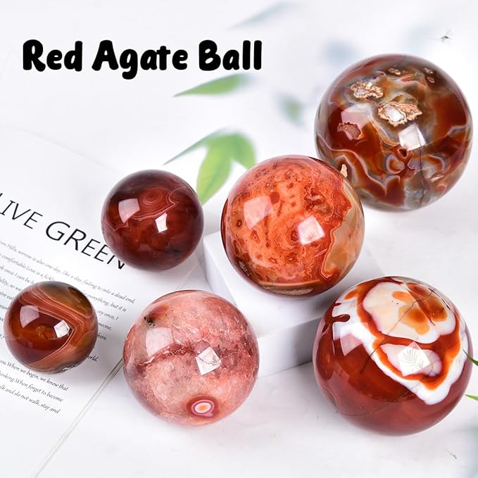 JIC Gem Large Red Agate Crystal Ball 4 inch(100mm) Round Healing Crystals Decorative Sphere with Wooden Stand Meditation Witchcraft Home Decor
