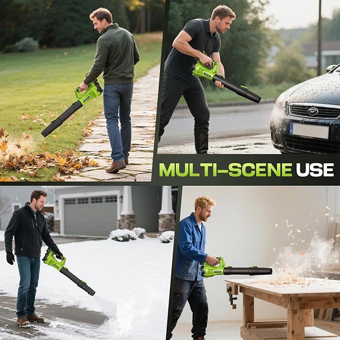 Leaf Blower Cordless 650CFM 288MPH Electric Leaf Blower with 2 x 4.0Ah Battery Operated, 6 Speed Mode, 20V Powered Handheld Blowers for Lawn Care, Patio, Dust, Blowing Leaves