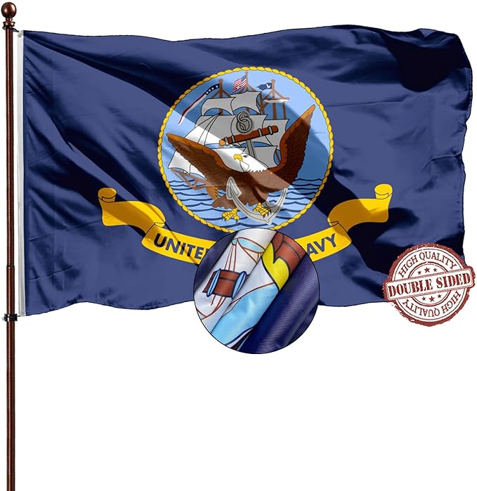 Double Sided Navy Flags 3x5 Outdoor- Heavy Duty 3Ply 240D Polyester Vivid Colors- Navy Flag Banner- Canvas Header with 2 Brass Grommets & 4 Rows Stitched