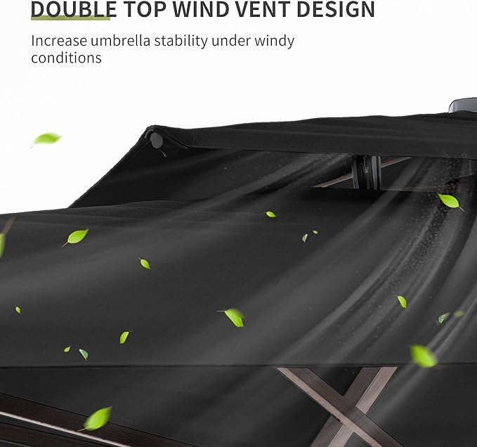 JZAC & QZYD 10 X 13 FT Cantilever Patio Umbrella with Base Included Outdoor Rectangle Offset Large Heavy Duty Double Top Umbrellas with 360° Rotation for Deck Backyard Garden, Black