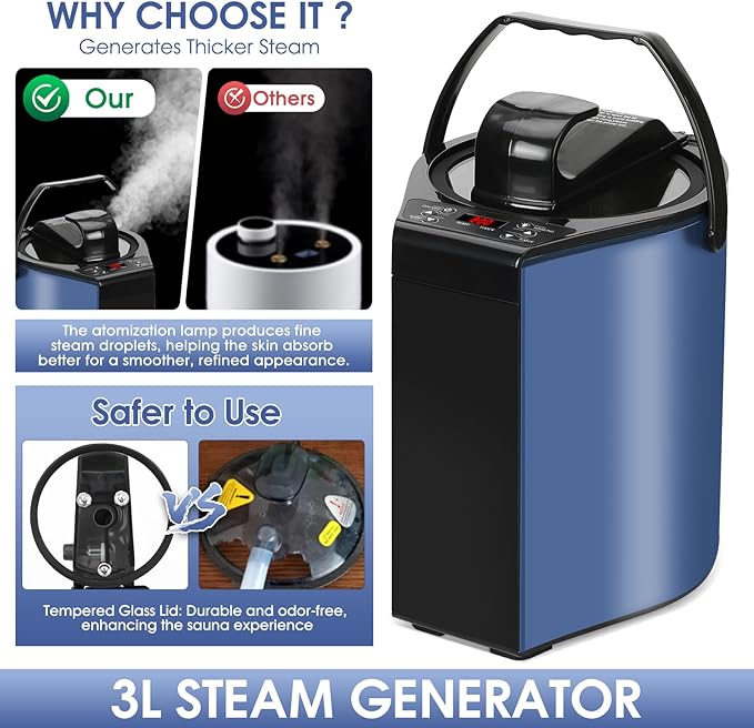Portable Steam Sauna Tent for Home – Dual Mode Standing/Sitting Sauna Box with 9-Level Temperature Control (95-140°F), 3L Steamer & Wireless Remote, Large Size 72 Auto Shut-Off
