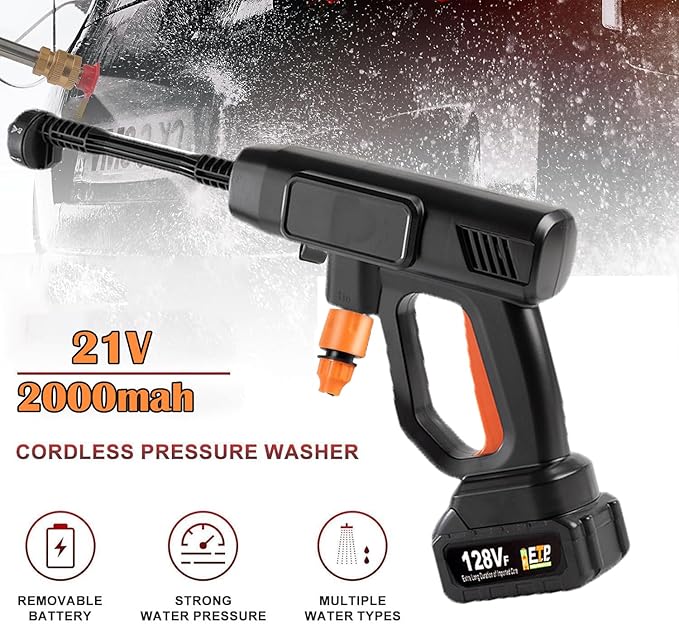 Cordless Pressure Washer with Collapsible Bucket, 300PSI Portable Electric Powered Washer, 6-in-1 Nozzle Car Battery Powered Pressure Washer Handheld for Car/Fence/Garden/Floor/Yards Cleaning