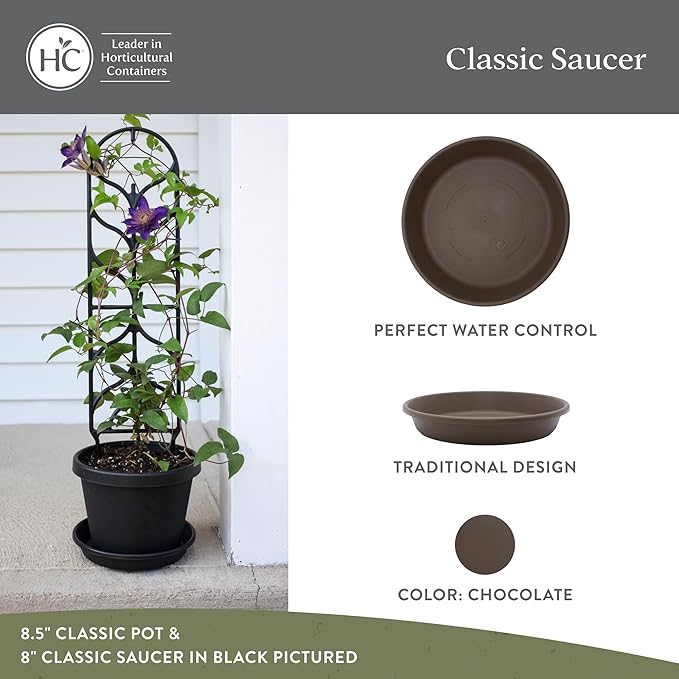 The HC Companies Flower Pot Saucers - Plastic Plant Saucer for Outdoors & Indoors - Traditional Design Plant Pot Trays for Water Drainage - Durable & Stylish Round Plant Tray (6-inch Chocolate)